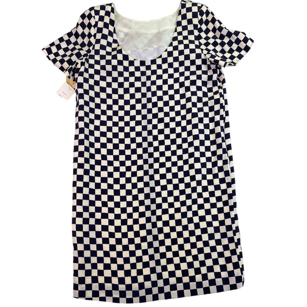 Nipon Womens Black & White Checker Silk Dress Short Sleeve US Checkered Size 12