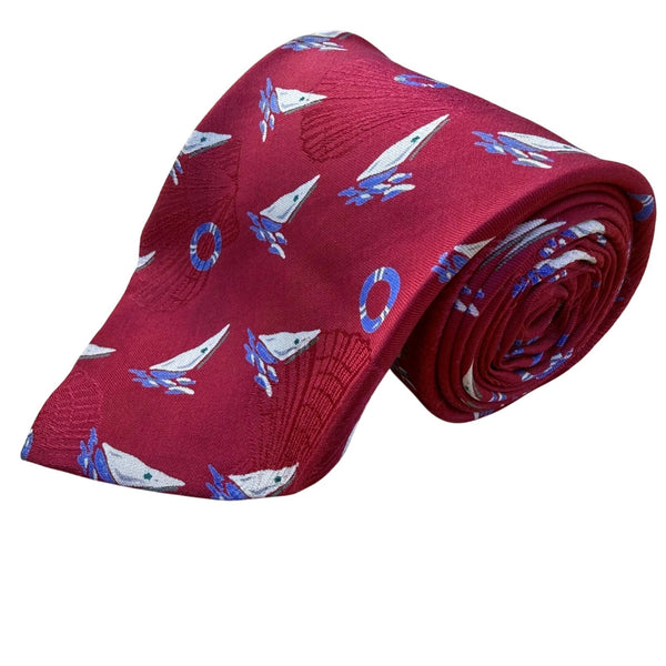 Polo Ralph Lauren Mens Red Silk Nautical Sailboat Pattern Necktie