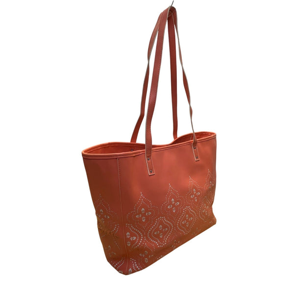 Vera Bradley Women’s Coral Faux Leather Laser-Cut Tote Bag With Shoulder Straps