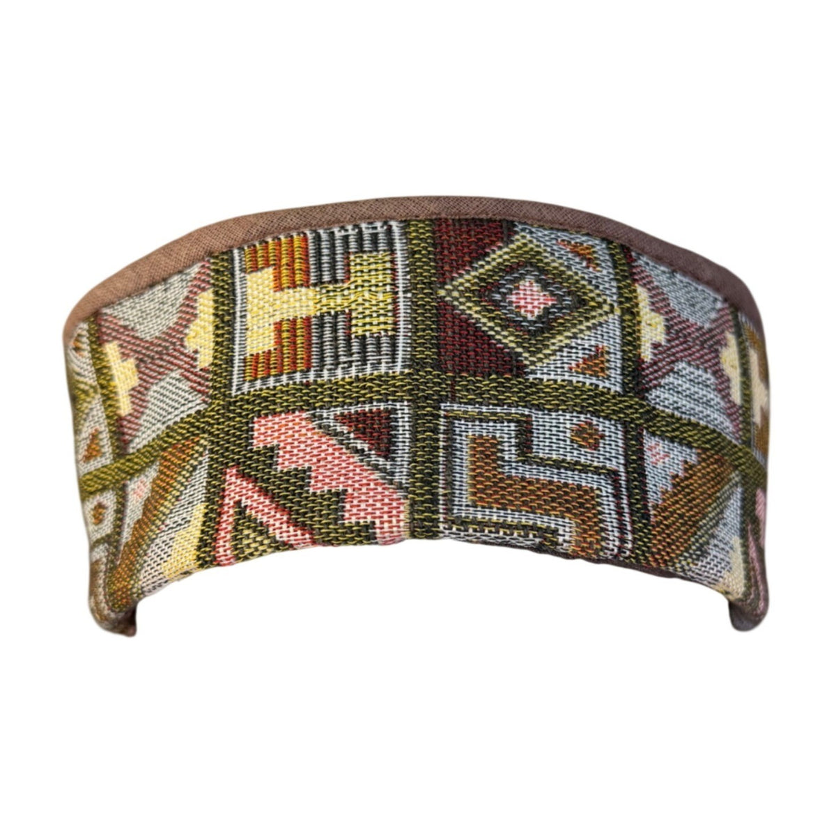 Wool Unisex Beige & Multicolor Geometric-Pattern Cap Handmade