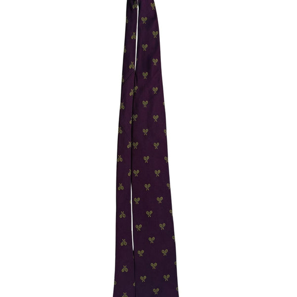 H. Stockton Men’s Purple Silk Tennis Racket Pattern Necktie Handmade England