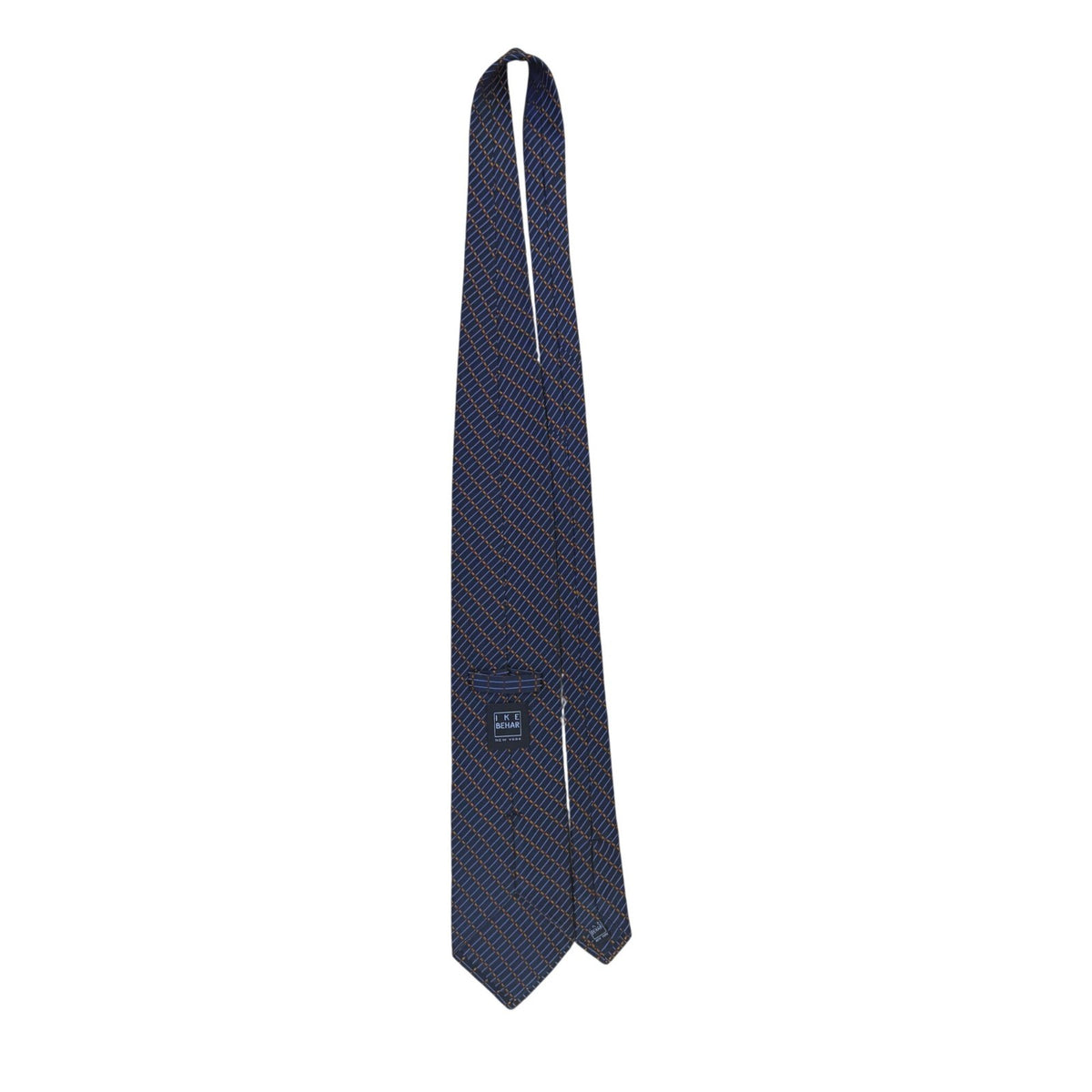 Ike Behar Mens Navy Silk Tie Geometric Plaid Design 59" Long Business Formal