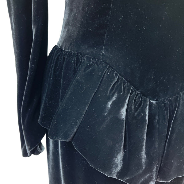 Vtg 80s Wayne Clark Black Velvet Dress With Puff Sleeves & Bow Back Detail Sz 4