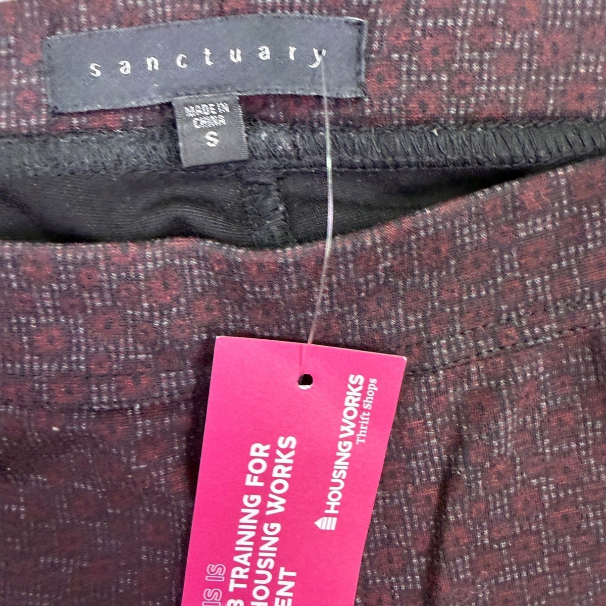 Sanctuary Womens Burgundy Stretch Pants With Geometric Pattern Size S