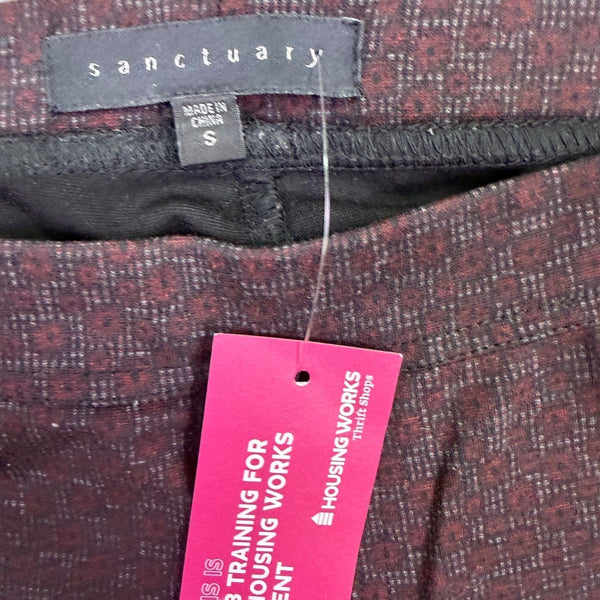 Sanctuary Womens Burgundy Stretch Pants With Geometric Pattern Size S