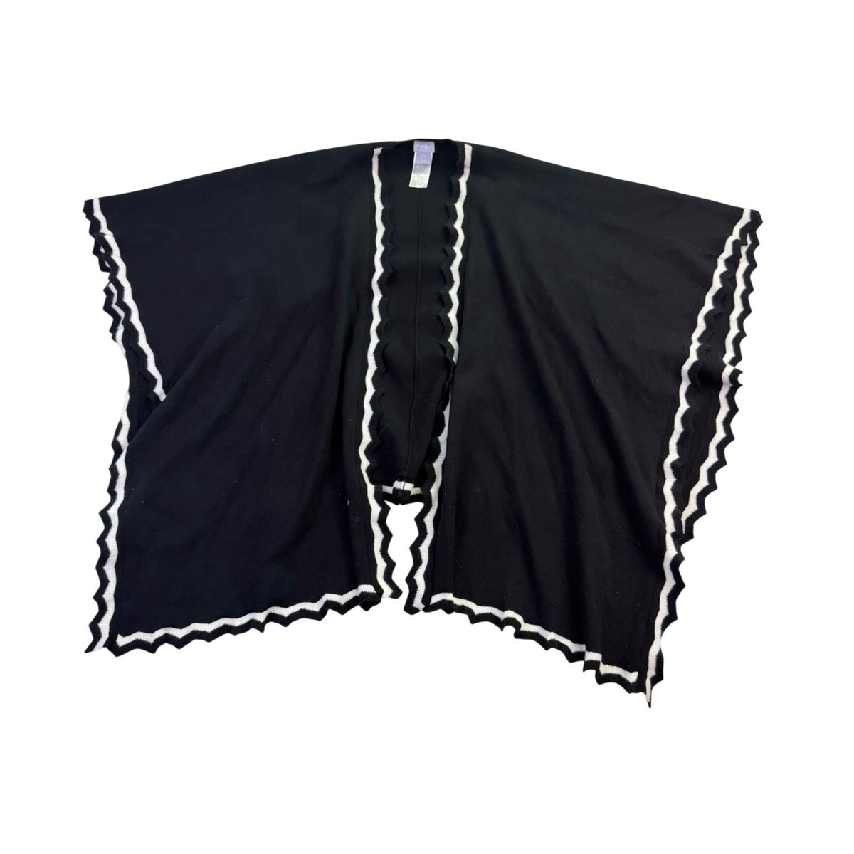 Chicos Womens Black/White Open Front Poncho Scalloped Edges Sz L/XL