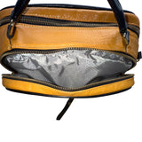 Absolutti Camel Brown & Black Faux Leather & Gold Zipper Crossbody Camera Bag