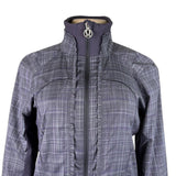 Lululemon Womens Gray Plaid Full-Zip Lightweight Jacket Ruffle Trim High Collar