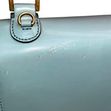 Moschino Women’s Light Blue Leather Gold Logo Hardware Structured Clutch Handbag