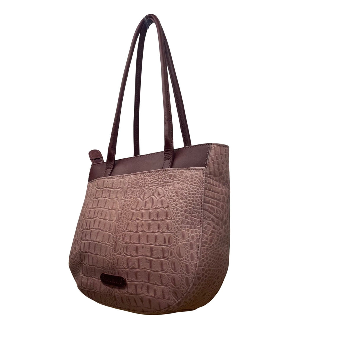 Hidesign Women’s Burgundy Leather Croc-Embossed Gold Detail Dual Straps Tote Bag