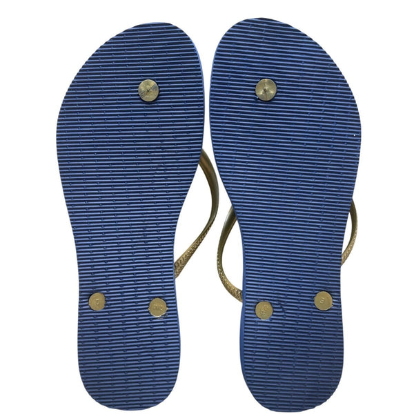 Havaianas Women’s Navy & Gold Peafowl Feather Print Slim Flip Flops Size 9US