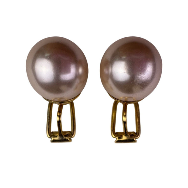 Gold Tone Womens Clip-On Earrings Faux Pearl Round Shape