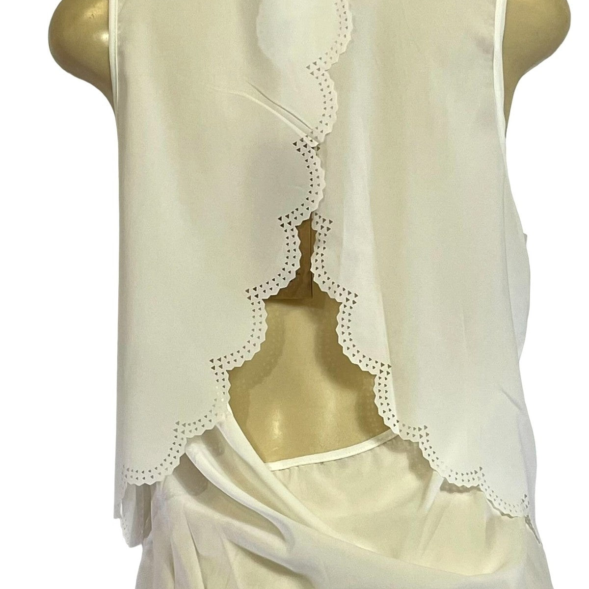 Hudiefly White Sleeveless Scalloped Layered Tank Top Open Back Design Sz L New