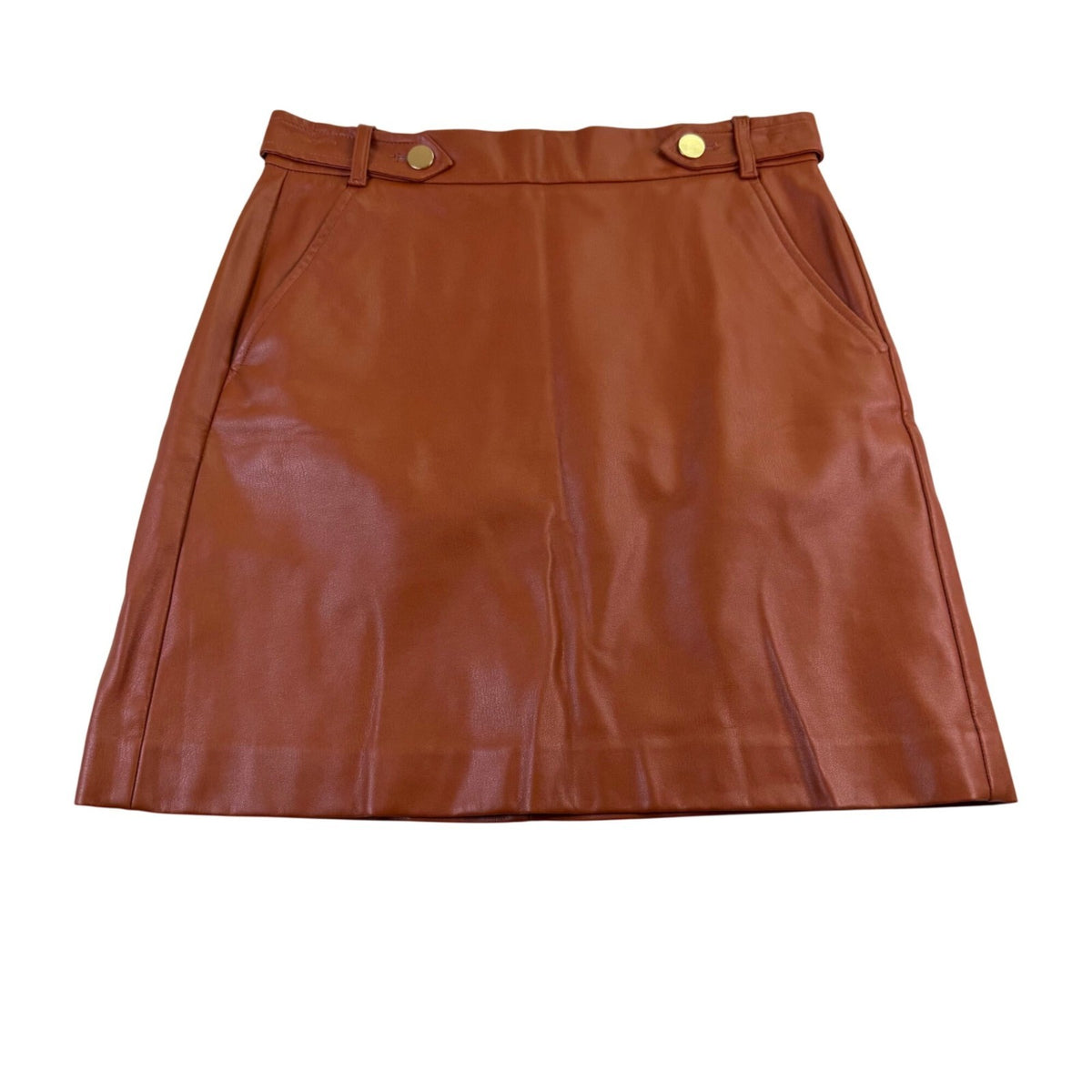 Loft Womens Brown Faux Leather Petite Mini Skirt Gold Button Size 2P