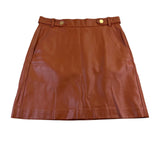 Loft Womens Brown Faux Leather Petite Mini Skirt Gold Button Size 2P