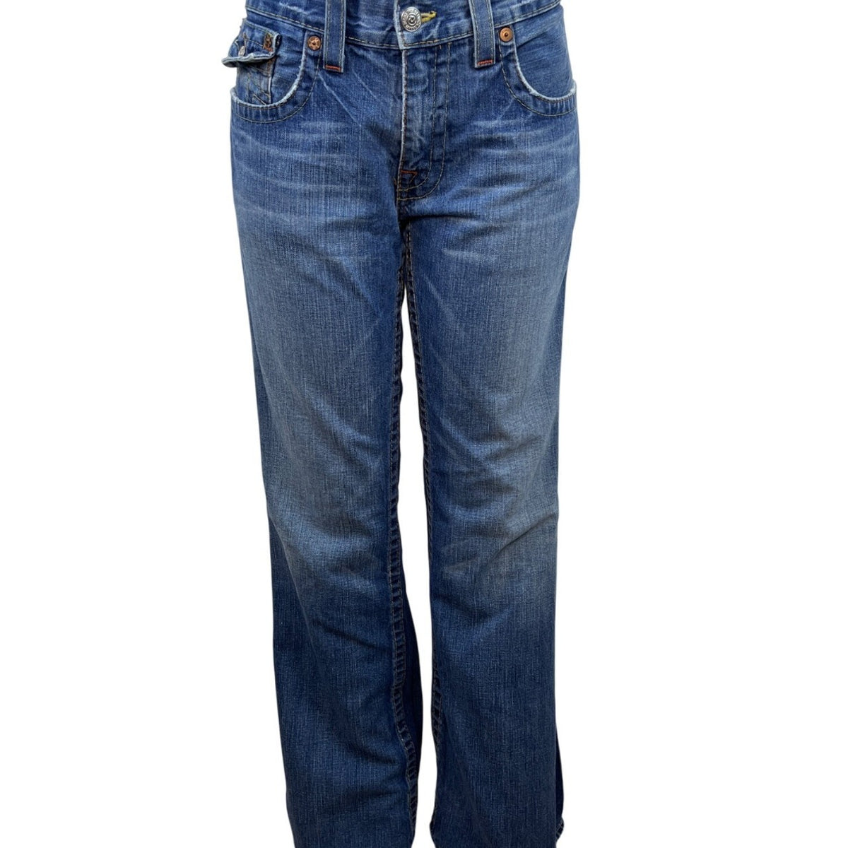 True Religion Womens Embroidered Bootcut Jeans Section Billy Medium Wash