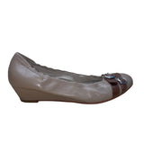AGL Women’s Beige Brown Leather Buckle Accent Ballet Style Flats Size 39