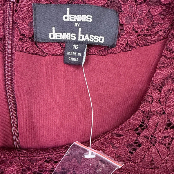 Dennis By Dennis Basso Womens Burgundy Lace A-Line Dress Size 16