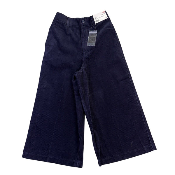Uniqlo Womens Navy Cotton High-Waisted Corduroy Wide Cropped Pants Size 2