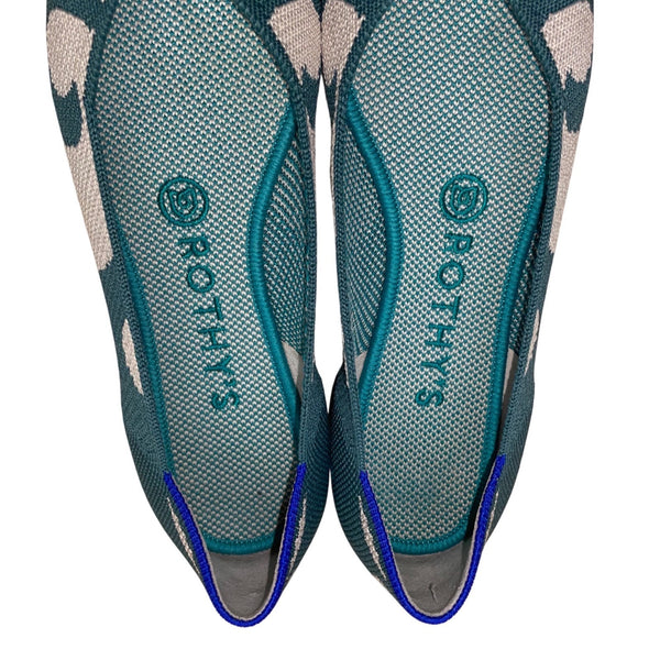 Rothy's Green Moroccan Knitted Pattern The Point Ballet Flats Size W7.5