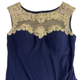 Alex Evenings Womens Navy Mesh Evening Gown With Gold Embellished Bodice Size 14