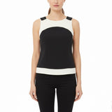 Dressbarn Womens Black & White Sleeveless Button-Shoulder Top Size 14