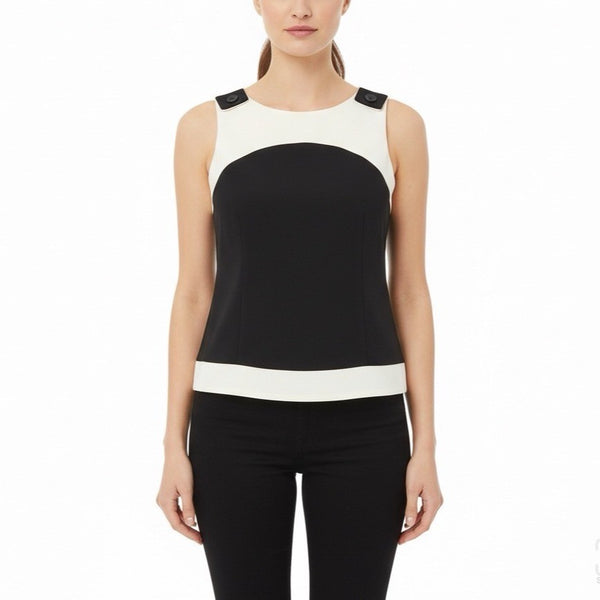 Dressbarn Womens Black & White Sleeveless Button-Shoulder Top Size 14