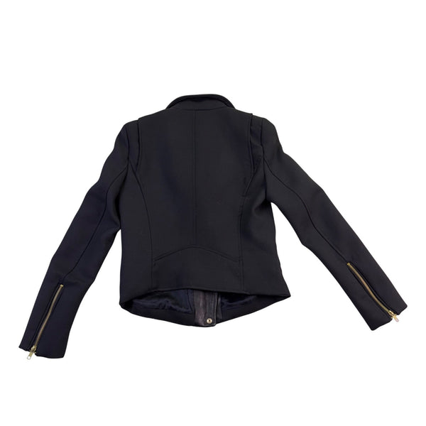 Zara Basic Womens Black Moto Jacket With Gold Zippers Size S