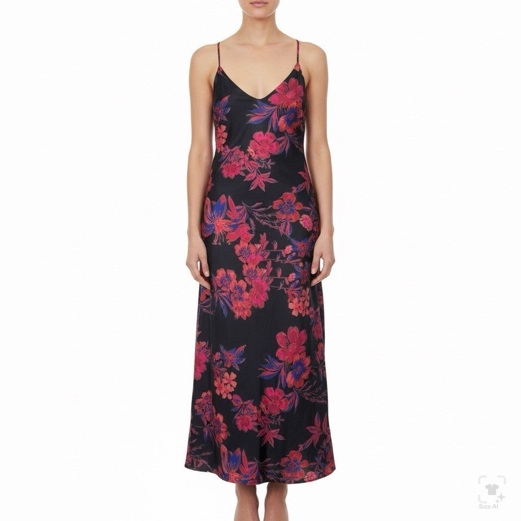 Free People Womens Black Floral Midi Dress Sleeveless Lightweight Size 6