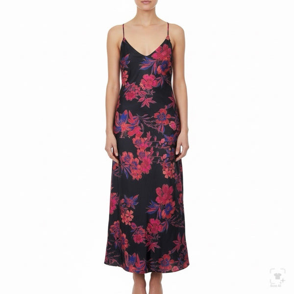 Free People Womens Black Floral Midi Dress Sleeveless Lightweight Size 6