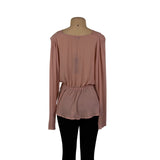 Fashion Nova Womens Pink Long-Sleeve Blouse Draped Front Flowy Hem Sz L