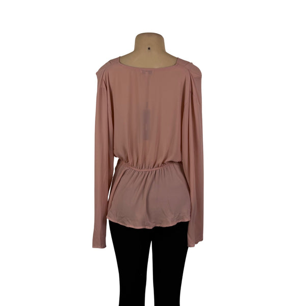 Fashion Nova Womens Pink Long-Sleeve Blouse Draped Front Flowy Hem Sz L