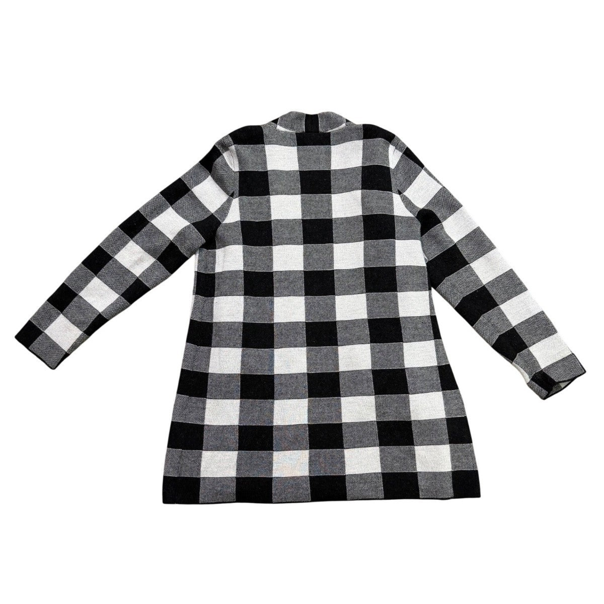 Talbots Womens Black White Merino Checkered Pattern Open Front Cardigan Size L