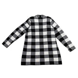 Talbots Womens Black White Merino Checkered Pattern Open Front Cardigan Size L