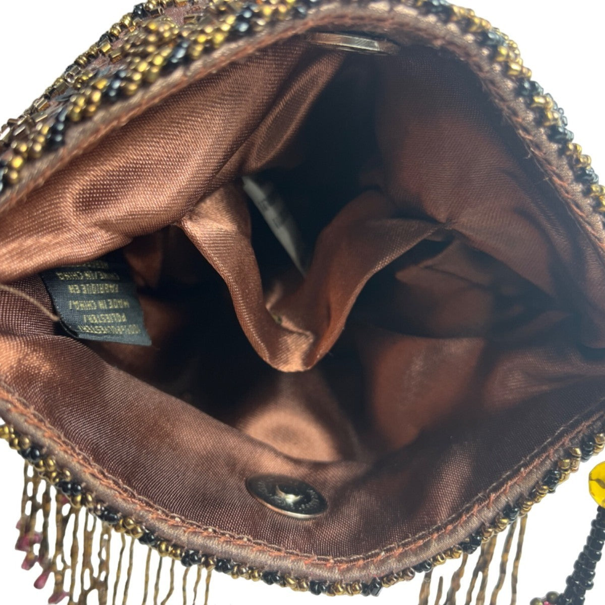 Vtg 80s In’s Classical Style Women's Brown Floral Beads Shoulder Bag Sz S