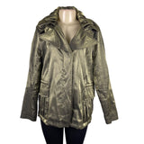 Hilary Radley Women’s Metallic Green Jacket Drawstring Long Sleeves Sz L
