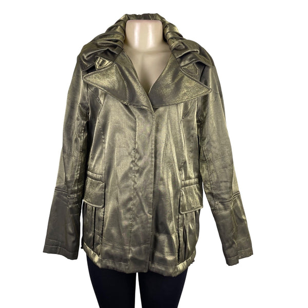 Hilary Radley Women’s Metallic Green Jacket Drawstring Long Sleeves Sz L
