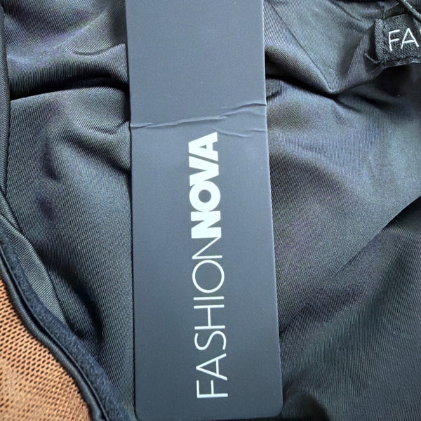 Fashion Nova Brown Multicolor Mesh & Stretch Mini Ruched Tube Dress Size L