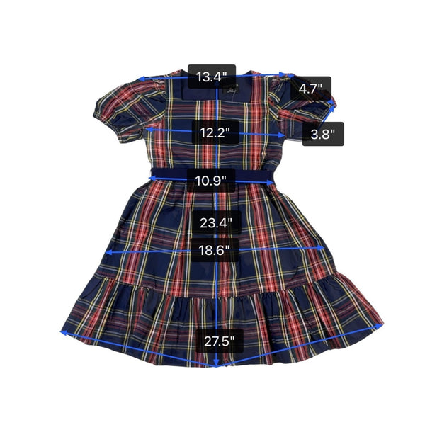 Crewcuts Girls Multicolor Plaid Polyester Puff-Sleeve Ruffle Dress Size 6
