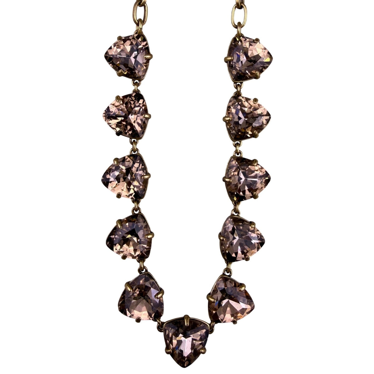 Stella & Dot Womens Gold Tone Brass Necklace With Smoky Crystals 