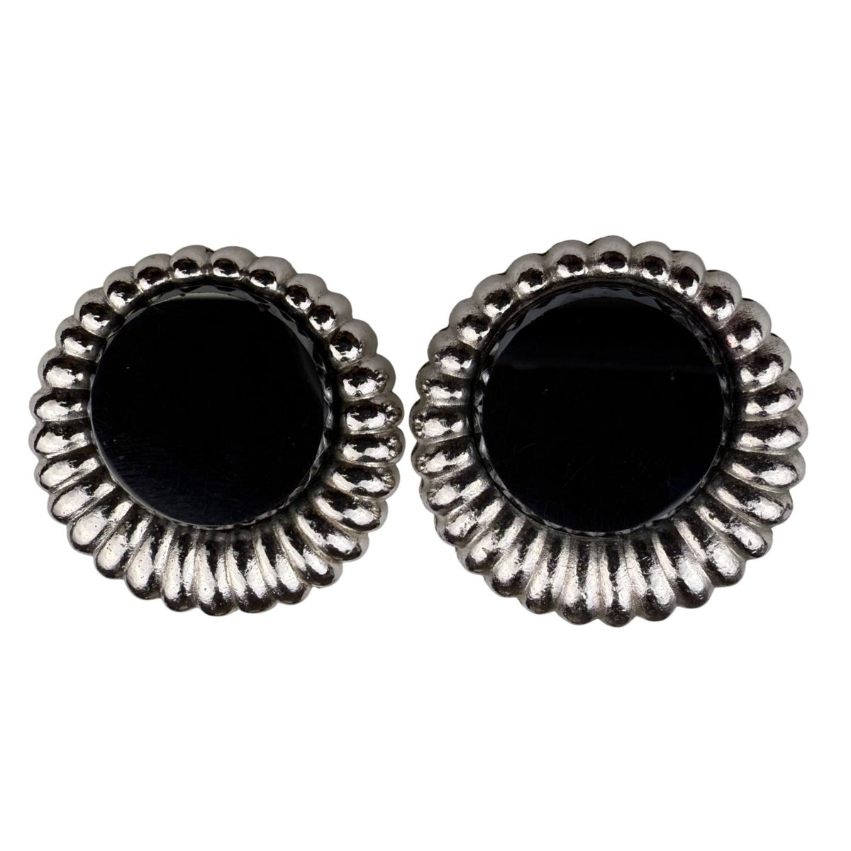 Sarah Coventry Womens Silver Tone Clip-On Earrings Retro 1960s Scalloped Black A