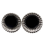 Sarah Coventry Womens Silver Tone Clip-On Earrings Retro 1960s Scalloped Black A