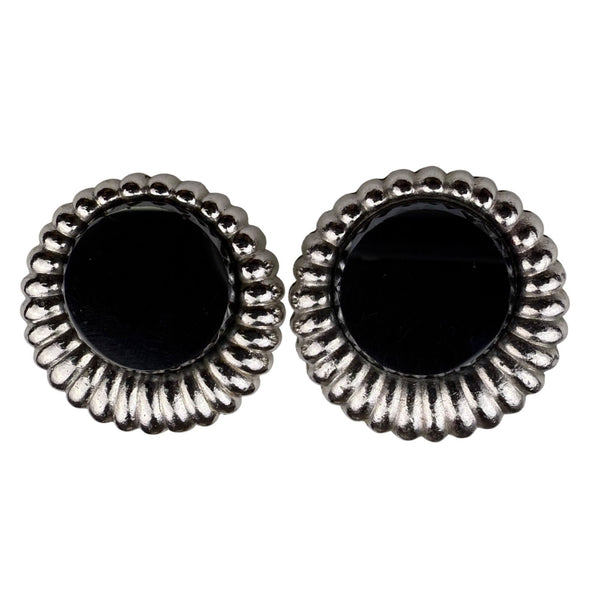 Sarah Coventry Womens Silver Tone Clip-On Earrings Retro 1960s Scalloped Black A