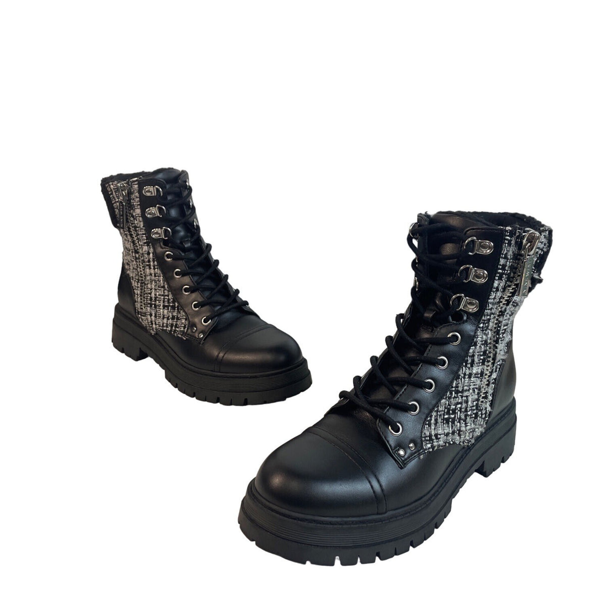 Nine West Women's Black And White Side Zipper Hi Top Boots Sz 9M