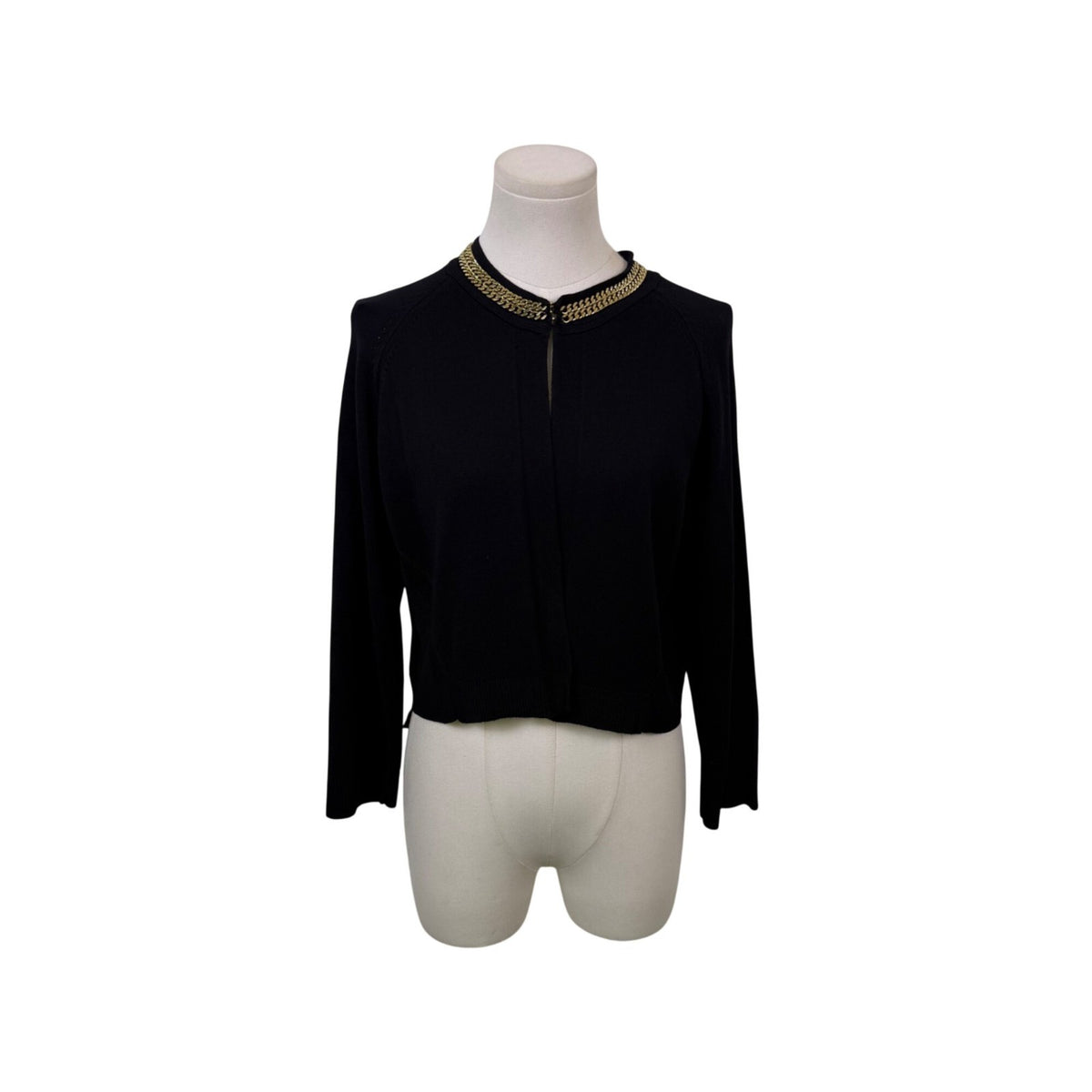 Calvin Klein Black Gold Chain Detail Cropped Cardigan Womens Long Sleeve Sz L