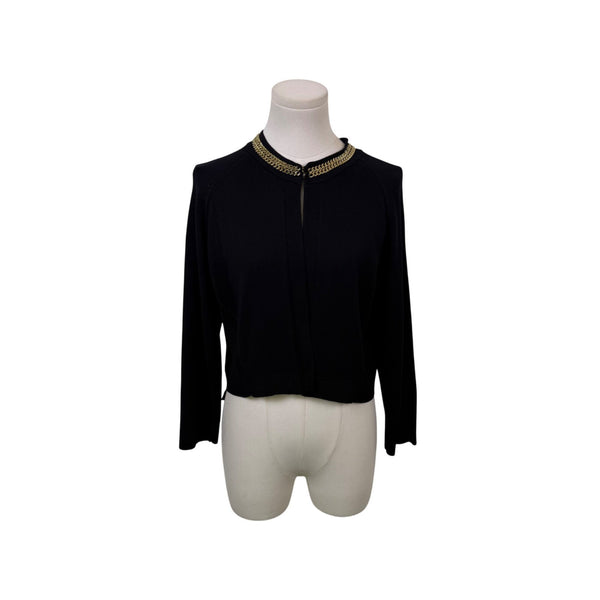 Calvin Klein Black Gold Chain Detail Cropped Cardigan Womens Long Sleeve Sz L