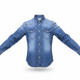 1975 Mens Blue Cotton Denim Long-Sleeve Western Shirt With Button Front Size L