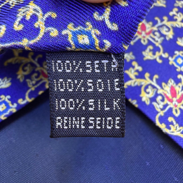 Smithsonian Mens Navy Blue 100% Silk Floral Pattern Necktie Elegant Design