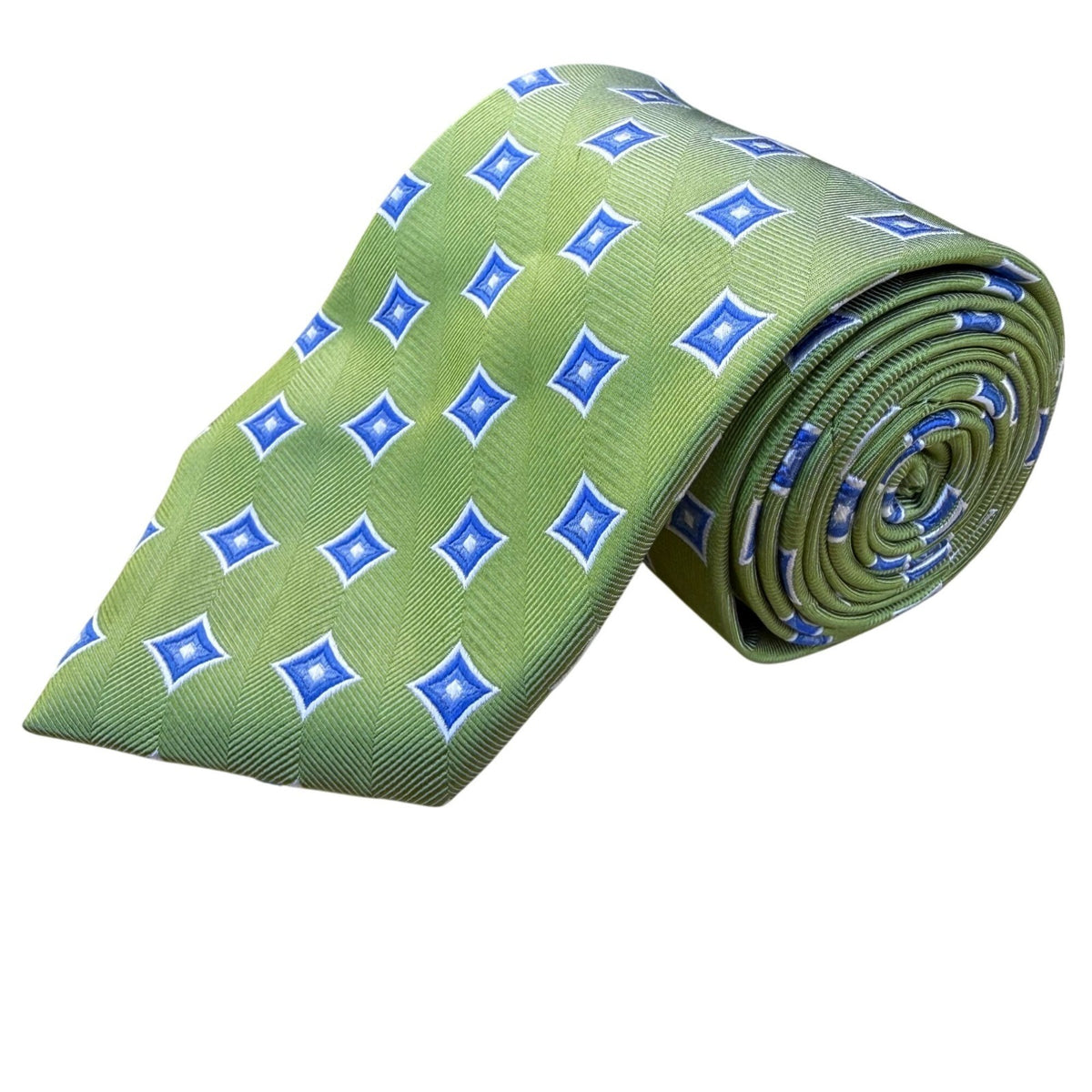 Jos. A. Bank Mens Green & Blue 100% Silk Geometric Pattern Tie