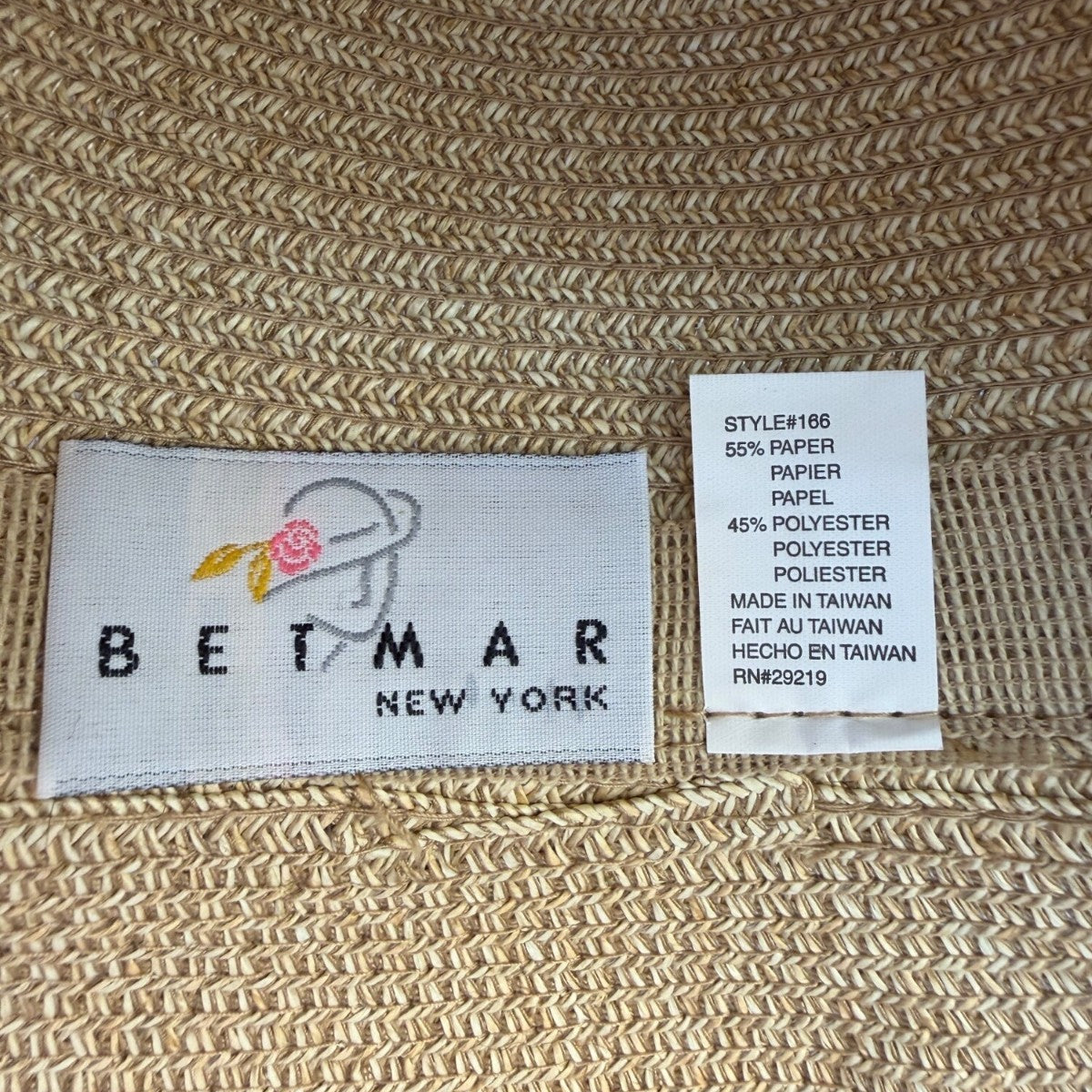 Betmar New York Womens Beige Straw Sun Hat Summer Style